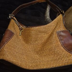 Fossil Tan and Brown Woven Shoulder Bag